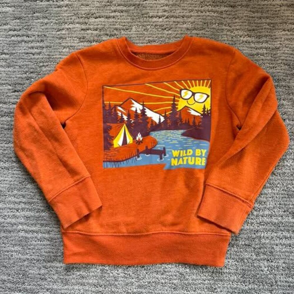 Boys Size 4T/4 Jumping Beans Orange "Wild By Nature" Camping Crewneck Sweatshirt